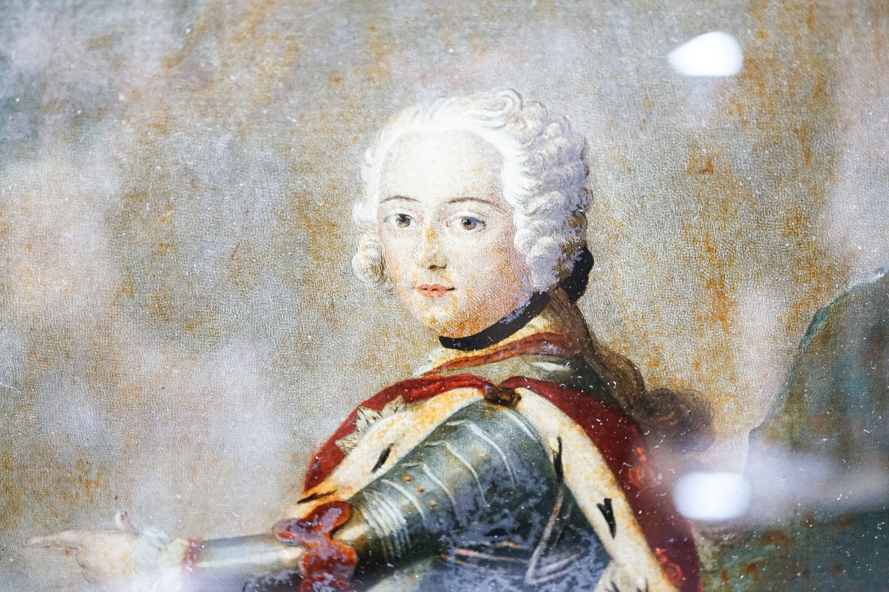 An early 19th century reverse glass print 'Frederick III King of Prussia' 36x26cm